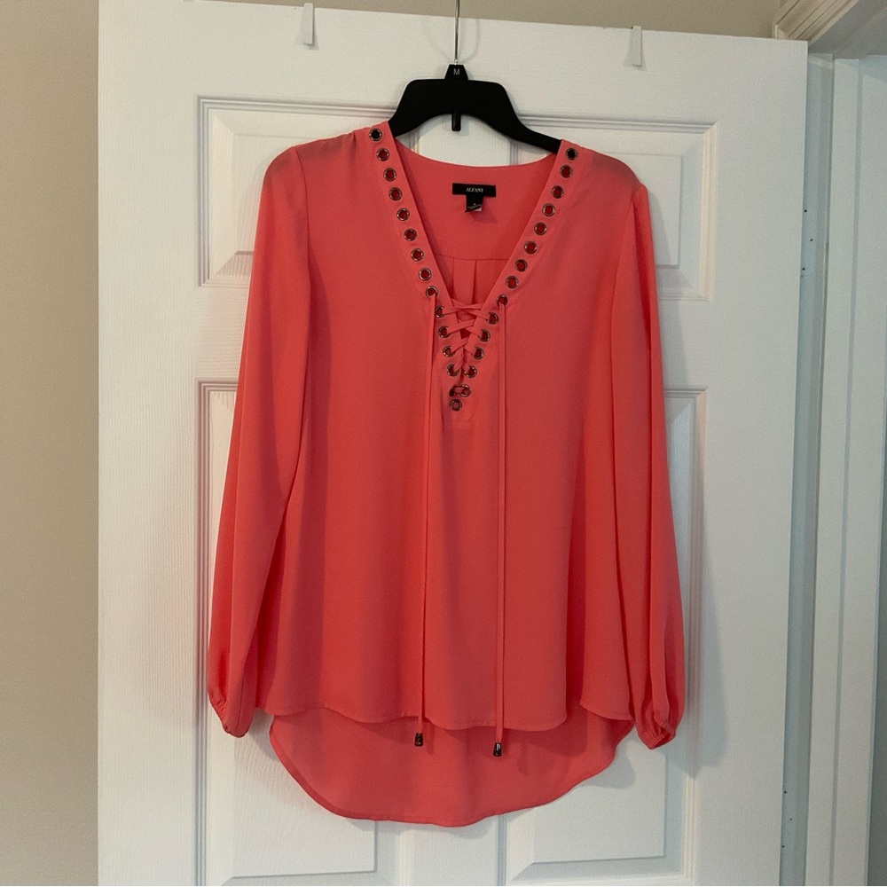Coral Lace-Up Blouse